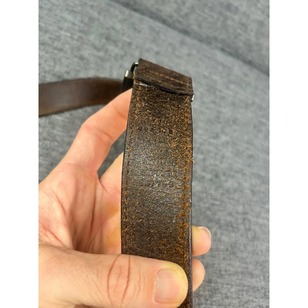 Buffalo David Bitton Mens Brown Leather Belt Brass Logo Plate Buckle 09-1707